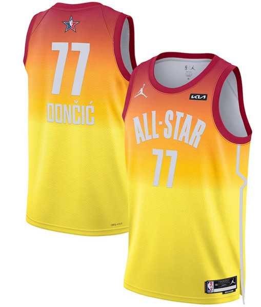 Men%27s 2023 All-Star #77 Luka Doncic Orange Game Swingman Stitched Basketball Jersey Dzhi->2023 all star->NBA Jersey